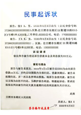 起诉状范本